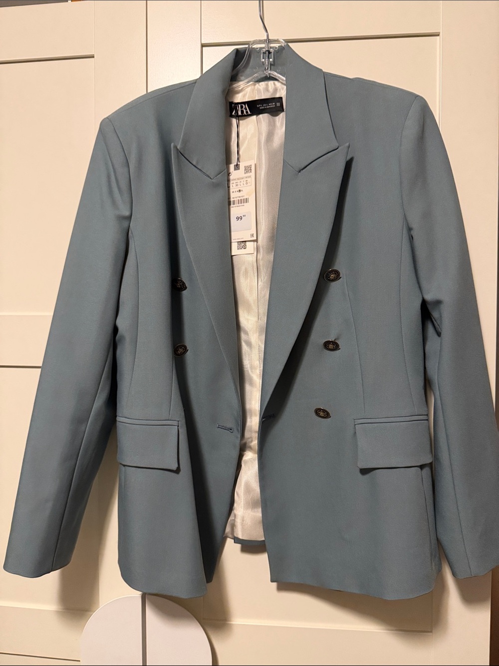 Zara Double-Breasted Dusty Blue Blazer